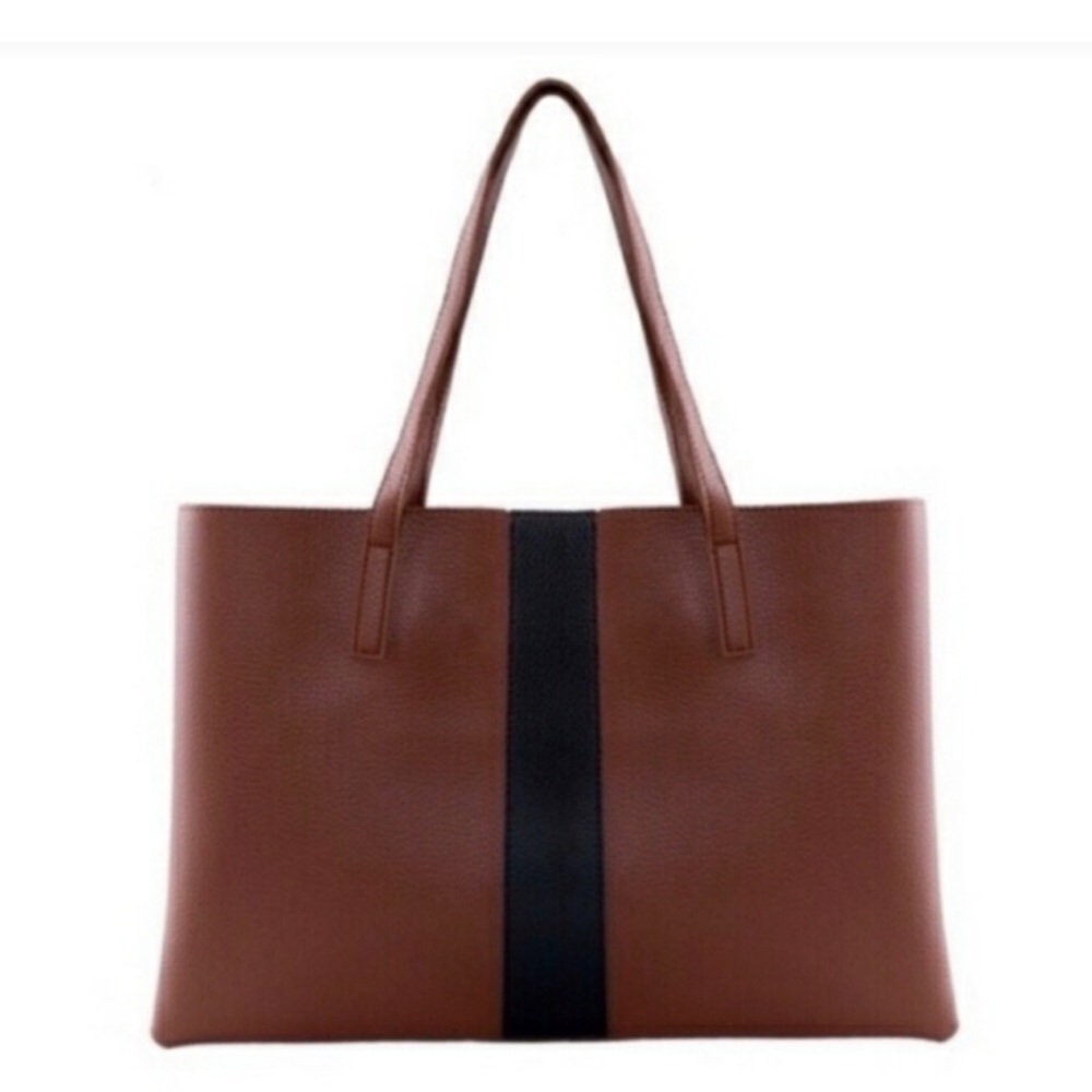 NWOT Vince Camuto Luck Tote Brown with Black Stripe - Picture 4 of 4